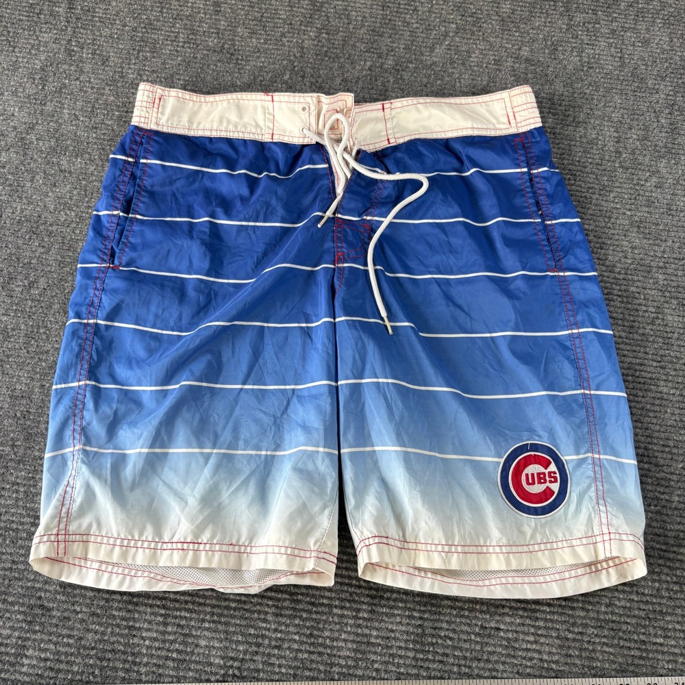 MLB Chicago Cubs Mens Large Blue Ombre Striped Swim Trunks Board Shorts Mesh